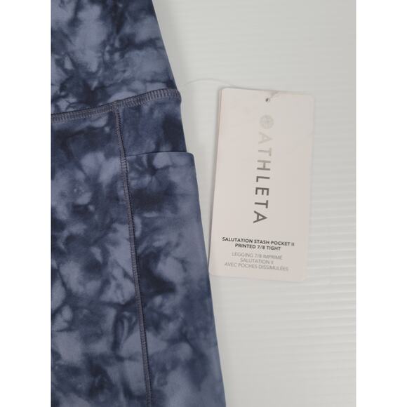 NWT Athleta Blue Tie Dye 7/8 Athletic Leggings Salutation‎ Stash Pocket II - Picture 2 of 8
